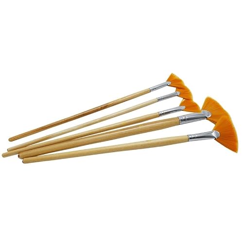 UOHLCX HBJWOV 5 Pcs/Set Long Handle Nylon Fan Shape Paint Brushes Set for Watercolor Oil Acrylic Gouache Painting Art Supplies