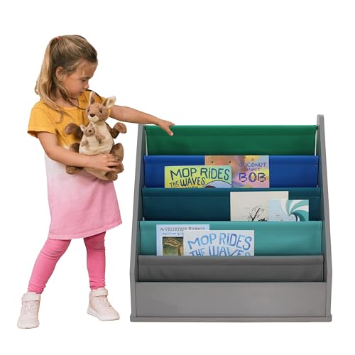 FDP Laminate Children's Sling Book Display Shelf Durable, Easy-Clean Organizer for Daycare, Preschool, Classroom or Home Promotes Early Reading Habits - Gray/Contemporary