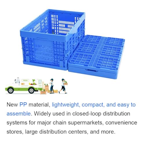 GZHERVICES Collapsible Storage Bin Containe, Milk Crate, Heavy Duty Versatile Transit Storage Crate(Blue-B,60X40X21cm)