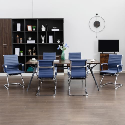 BoisKom Office Guest Reception Chair Set of 2, Conference Room Chairs Waiting Room Chairs 2 Pack, Modern Leather Office Desk Chair No Wheels(Navy Blue)