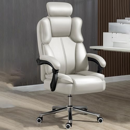 GIZNXBA Reclining Office Chair Big and Tall Office Chair with Adjustable Armrests and Backrest, High Back Large Executive Office Chair Lumbar Support Adjustment Managerial Chair(/Beige,A)