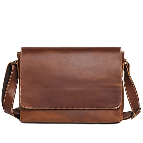 XIXIDIAN Mens Messenger Bag, Waterproof Vintage Leather Briefcase, Large Satchel Shoulder Bag, Computer Laptop Bag Multi-Functional Bag (Color : Brown, Size : 21 * 29 * 6CM)