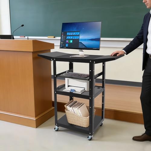 3-Tier Computer Cart on Wheels Computer Tower Stand Heavy Duty Rolling Work Station Utility Rolling Cart for Electronic Devices Tools, Height Adjustable, Holds Up to 300 lbs
