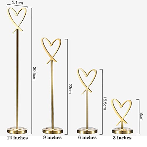 TXGJWRA 10Pcs Memo Holder,Table Numbers Holders for Weddings,Heart-Shaped Stainless Steel Photo Clip Holder Stand,Silver Various Sizes 3/6/9/12 Inches/9 Inches,3 Inches
