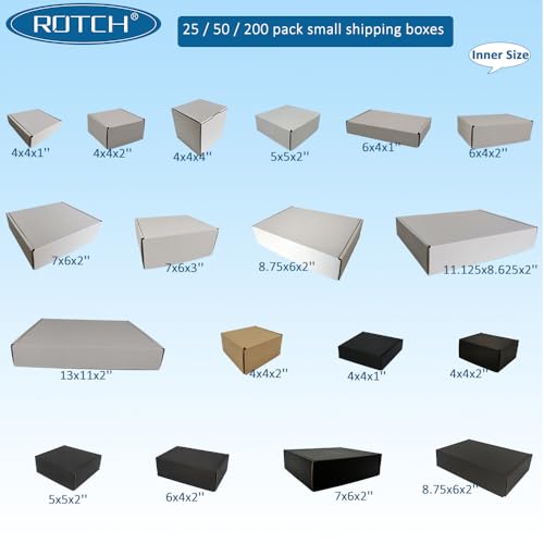 ROTCH 200 Pack 7x6x2'' Small Shipping Boxes Black, Cardboard Corrugated Mailers for Small Business (M762-200-B)