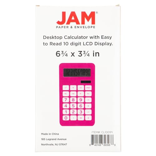JAM PAPER Desktop Calculator - 10 Digit LCD Display - 3 3/4 x 6 3/4 Inches - Fuchsia Pink - Bulk 10/Pack