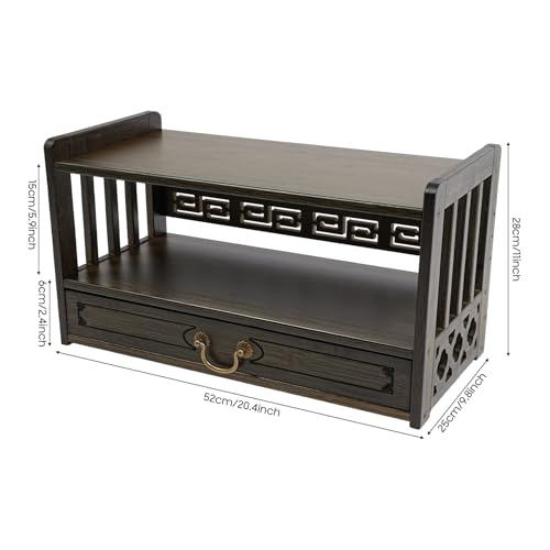 Bamboo Storage Table 3 Tier With Drawer For Spiritual (Walnut Color)