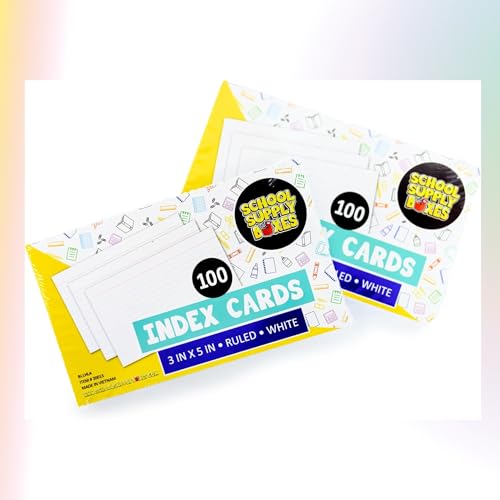 School Supply Boxes | 3x5 White Index Cards (100 ct.) | 100 Pack | Lined in Front, Blank in Back