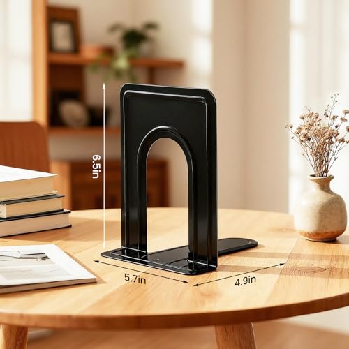 HappyHapi 12 Pairs Book Ends, Heavy Duty Bookends for Shelves, Black