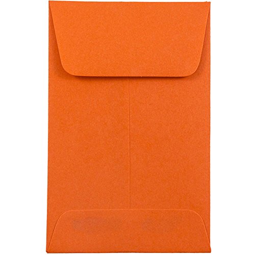 JAM PAPER #1 Coin Business Colored Envelopes - 2 1/4 x 3 1/2 - Orange Recycled - Bulk 1000/Carton