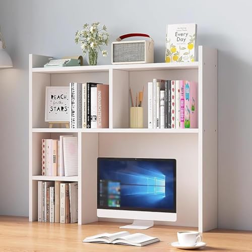 TBQATNTS Wooden Desk Hutch White for Office and Home, Freestanding Desktop Storage Shelf with Multiple Compartments, Counter Office Storage Rack Top Bookcase,White,31.5″×7.9″×35.4″