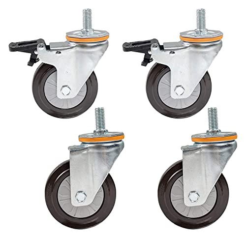 MXXADHPL Office castors 4X Stem Caster Wheels 4 Inch 100mm Rubber Moving Caster Wheels Heavy Duty Swivel Castor for Trolley Furniture,Replacement Wheels,Threaded Rod Height 30mm,Load Capaci