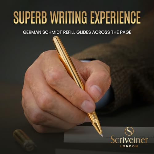 Scriveiner Personalized Gold Rollerball Pen - Stunning Luxury Pen, Real Gold Plating, Schmidt Ink Refill, Best Engraved Roller Ball Gift Set for Men & Women, Custom Name Engraving
