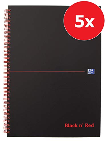 Oxford 400047608 Spiral-Bound Notebook Black n' Red Pack of 5 DIN A4 Lined Matt Hard Cover 70 Sheets Black Red