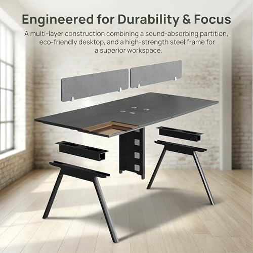 Office Cubicle Desk,4-Person Office Cubicle Workstation,Large Computer Desk with Privacy Panels & Cable Management,Offices Commercial Workspace (Deep Space Gray, 94.4IN, Barrier workstation table)