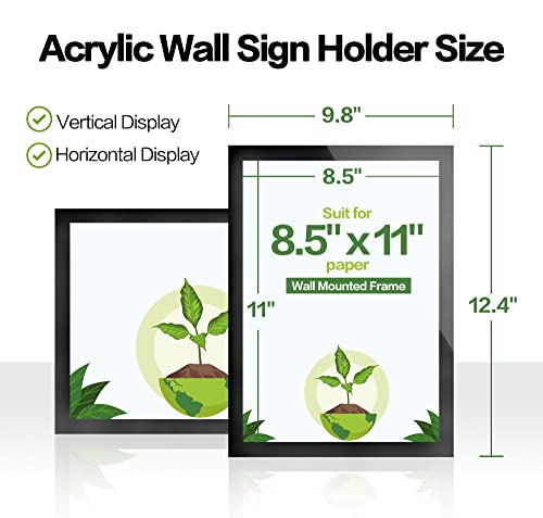 VAIIGO 8.5" x 11" Acrylic Sign Holder Wall Mount, Self Adhesive Magnetic Display Frame with Nano Tape and Strong Magnetic Frames for Wall, Door, Glass, Home, Store, Office (Black, 10Pack)