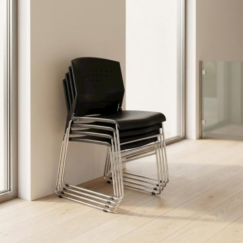 Bison office Polypropylene Stacking Chair with Chrome Sled Base, Stackable Chairs for Conference Room, Waiting Room or Lobby