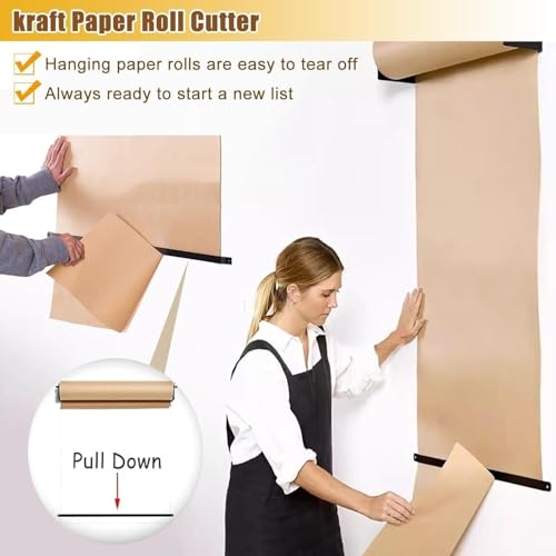 ERoomQ Kraft Paper roll Wall Mounted Craft Paper Roll Holder, Black Dispenser Cutter with 50m Kraft Paper Roll, Note Holder (Style 2 37cm/14.6in Wide)