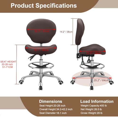 Kaleurrier Adjustable Stools Drafting Chair: with Back Rest & Foot Rest