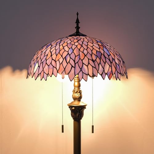 GILGGAK Tiffany Floor Lamp Blue Purple Wisteria Style Stained Glass Standing Reading Light 16x16x64 Inch Retro Inspired Pole Corner Lighting Art Decor for Bedroom Living Room Home Office