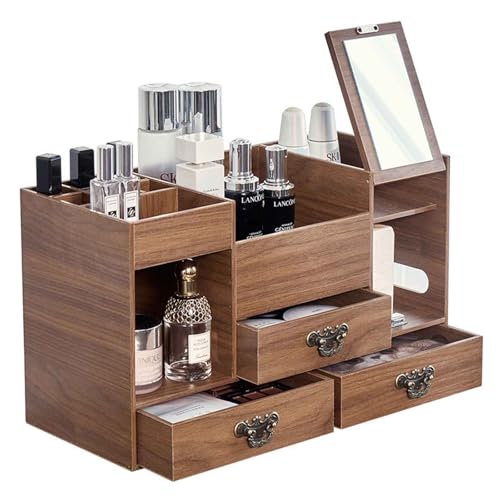 ADFLTFC Wooden Desk Organizer with Drawer,Cosmetic Storage Cabinet,Office Supplies Desktop Vanity Drawers As Large Pencil Holder Makeup Organizer Remote Control Holder Etc.