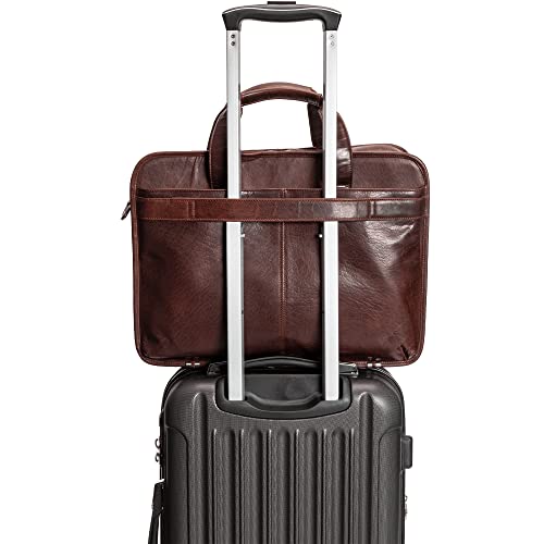 Mancini Buffalo Double Compartment Top Zipper 15.6” Laptop/Tablet Briefcase, Brown, Brown