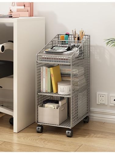 Preferspace Book cartRolling File Cart with Wheels 3 Tier Mobile Bookshelf Metal Movable Bookshelf Cart Thin with Top Divider Design for Office, Classroom,Library, Living Room,Black