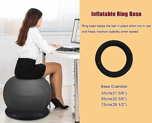 Acivirdde Stationary Exercise Ball Chair with a Round Base, Suitable for Office Use, Yoga, Fitness, and Balance Training, and Helps Relieve Back Pain. (Black 75cm(Height165)