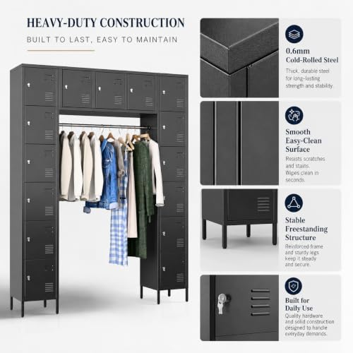 Garvee 16 Door Metal Locker Cabinet, 72" Tall Steel Storage Cabinet