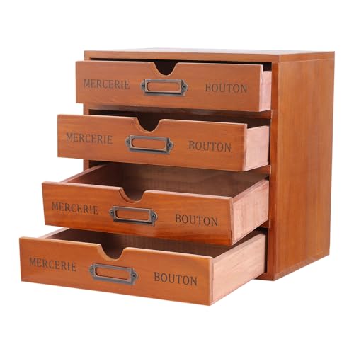 4-Pack Wooden Drawer Organizer 16 Drawers, Retro Desktop Storage Box, Expandable Desk Drawer Organizer with Metal Label Holders for Cosmetics Jewelry Office Supplies Vanity& Makeup