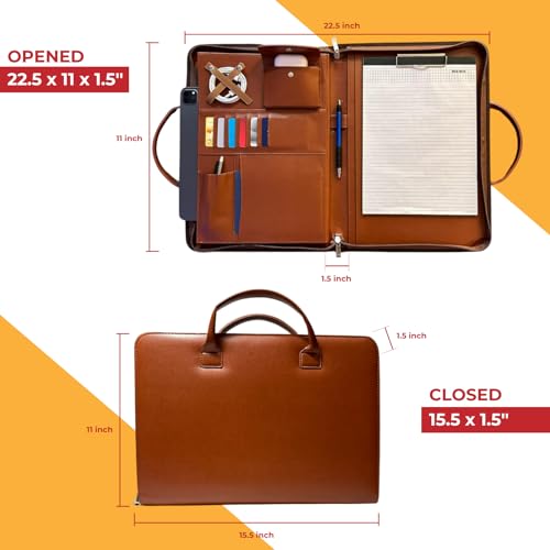 FUNTACY Leather Portfolio with Handles, Padfolio for Men & Women
