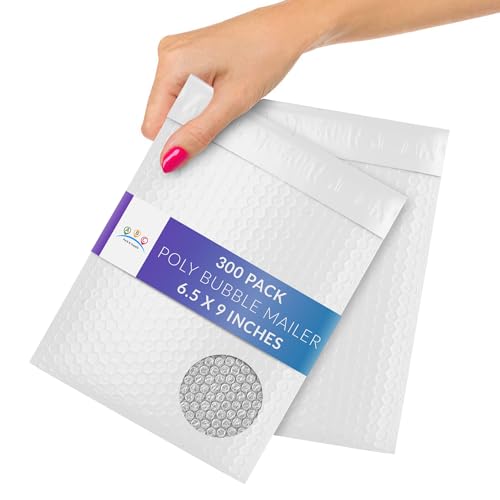 ABC PACK & SUPPLY Poly Bubble Mailers, 6.5 x 9 Inch White Padded Mailers, Self Seal Shipping Envelopes, Lightweight Poly Mailer Bags, Waterproof Mailing Bags, Pack of 300