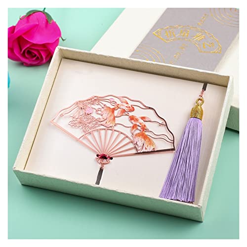 Bookmark Metal Peacock Bookmark Gift Box Hollow Tassel Pendant Chinese Style Student Gift Teacher's Day Gift for Teacher Metal Bookmark (Color : 4) (2)