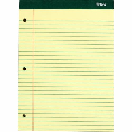 Tops Double Docket Writing Tablet, 8-1/2 x 11-3/4 Inches, Perforated, 3-Hole Punched, Canary, Legal/Wide Rule, 100 Sheets per Pad, 6 Pads per Pack (63387)