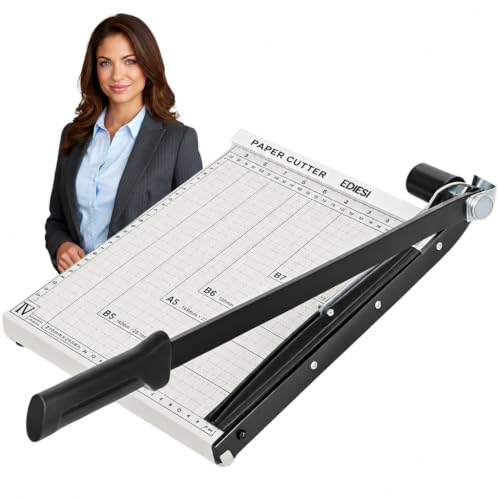 Edihome Paper Cutter Trimmer, 12-Sheet A3 Guillotine Paper Cutter with Safety Blade, Non-Slip Base for Office, School & Craft Use (White)
