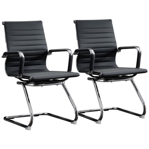 BoisKom Office Guest Reception Chair Set of 2, Conference Room Chairs Waiting Room Chairs 2 Pack, Modern Leather Office Desk Chair No Wheels.（Black）