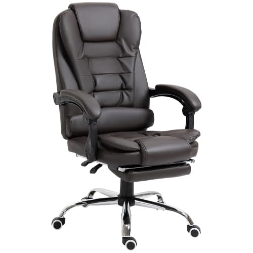 HOMCOM High Back Ergonomic Executive Office Chair, PU Leather Computer Chair with Retractable Footrest, Lumbar Support, Padded Headrest and Armrest, Coffee