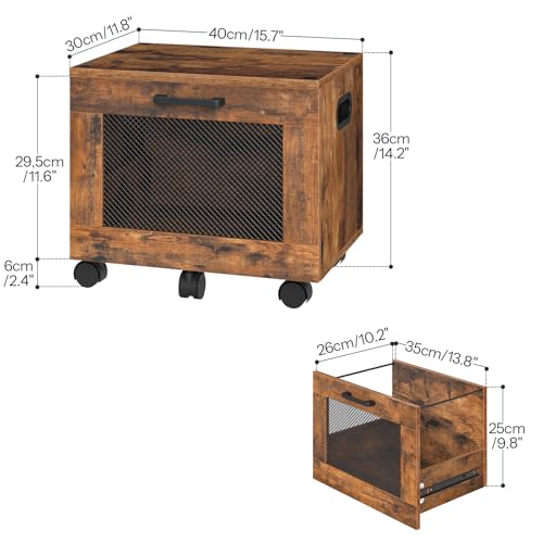 HOOBRO File Cabinet, Rolling File Cart, Under Desk Small Filing Cabinet, File Organizer Box, Home Office File Basket with Drawer for A4, Letter Files, Rustic Brown and Black BF11WJ01G1