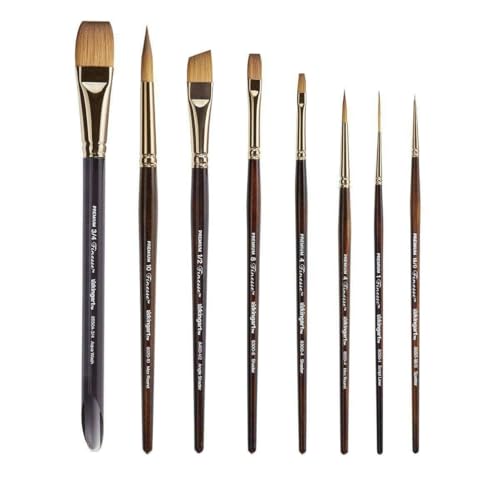 KINGART 1010A Premium 8 Pc. Finesse Watercolor Artist Brush Set, Synthetic Kolinsky Sable for Watercolor, Gouache, Oil, and Acrylic Paints, Short Handle, Set of 8