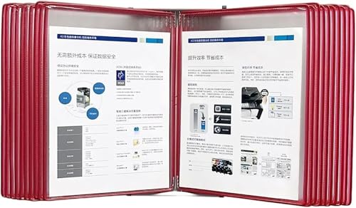 QTNLFCKVZ A4 wall mounted document holder, 20 Pockets Hanging Wall File Organizer,A4 Wall Hanging Display Book, Presentation Project Folder for Files(Red)