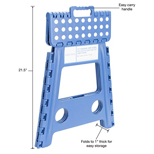 Essentials 21048 15-Inch Folding Step Stool, Wide Folding Step Stool, Plastic Step Stools For Adults, Garden Step Stool, Foldable High Stool