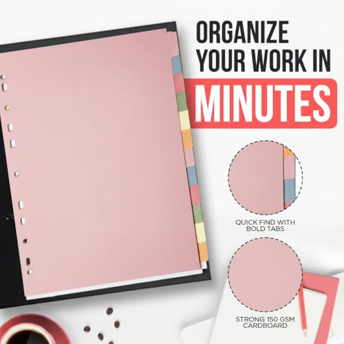 The Paper Shop 12 Tab Dividers for 3 Ring Binder - A4 (25 Pack) | Write-On Binder Dividers with Tabs for Office School & Classroom | Coloured Index Tabs, Blank & Writeable | Bulk 300-Tab Pack