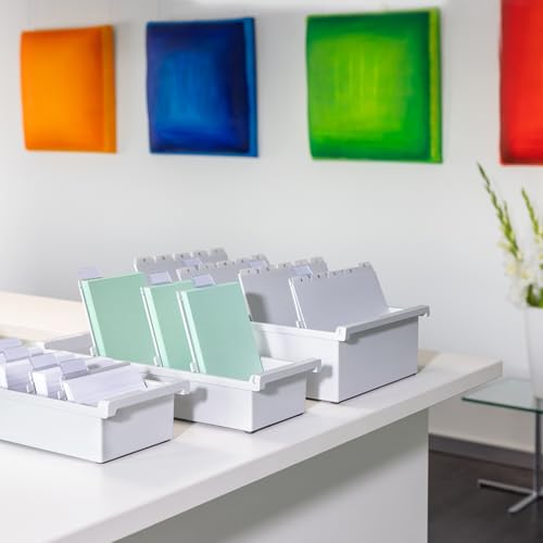 HAN 956-0-1-11, Card Index Tray A6 Portrait. Innovative, Attractive Design Holds 1,300 Cards, Supplied with 2 Support Plates with Clear File Clips, Light-Grey