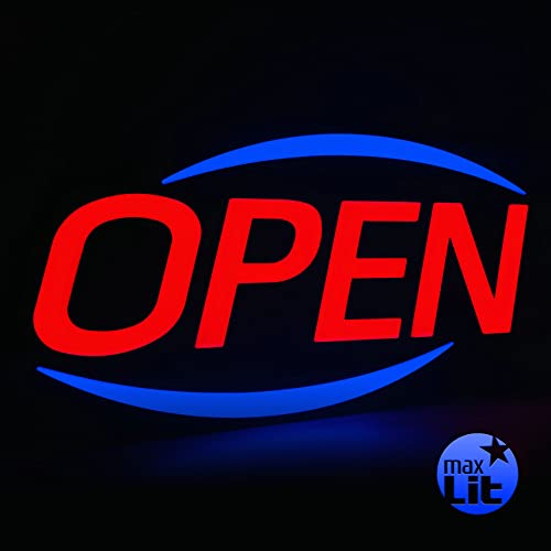 MaxLit 32'' X 17'' New Jumbo ULTRA BRIGHT LED Open Sign — Remote Controlled — Dynamic Light Modes — Enhance Your Business Presence [Red/Blue]