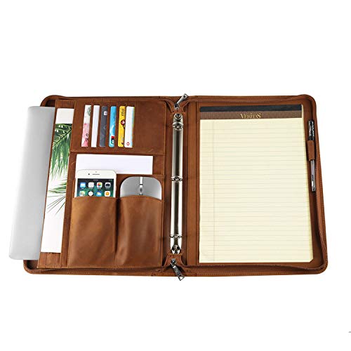 YIWEN Leather 3 Ring Binder Portfolio Zippered for 8.5 x 11 Notepad