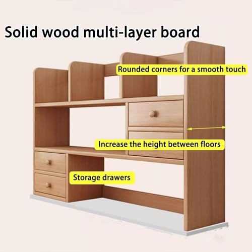 TBQATNTS Desktop Storage Rack, 3-Tier Wooden Display Shelf, Multipurpose Countertop Organizer with Drawer for Office, Living Room, Bedroom,Pine,39.4in