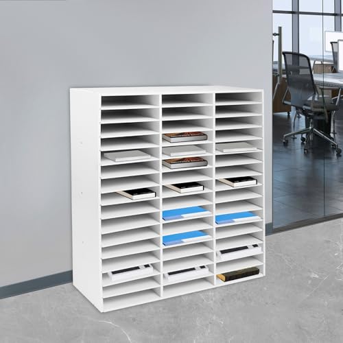 48 Slot Mail Sorter Organizer, 16 Tier File Sorter with Shelves for Office Home - 110 lbs, PVC Magazine Storage Rack for Literature Documents Papers, Bill Paper Organizer Cabinet for Classroom Library