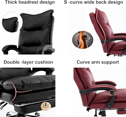 Office Chair Reclining Chair with Footrest,Leather Chair,High Back Executive Chair Lumbar Support,with 170° Backrest Tilt Function(Color:Red)