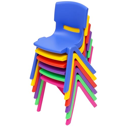 6Pcs Stackable Kids Plastic Chairs for Classroom | 11.02in Seat Height, 220.5lbs Load Capacity | Lightweight (3.3lbs/Chair) School Chairs for Daycare, Home, Outdoor | Multicolor, Blue/Yellow/Pink/Red