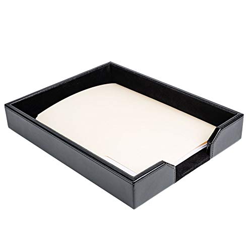 Dacasso Bonded Leather Desktop Tray Luxury Letter Holder & Paper Organizer for Desk, 13.5in x 10.5in x 2.13in, Black